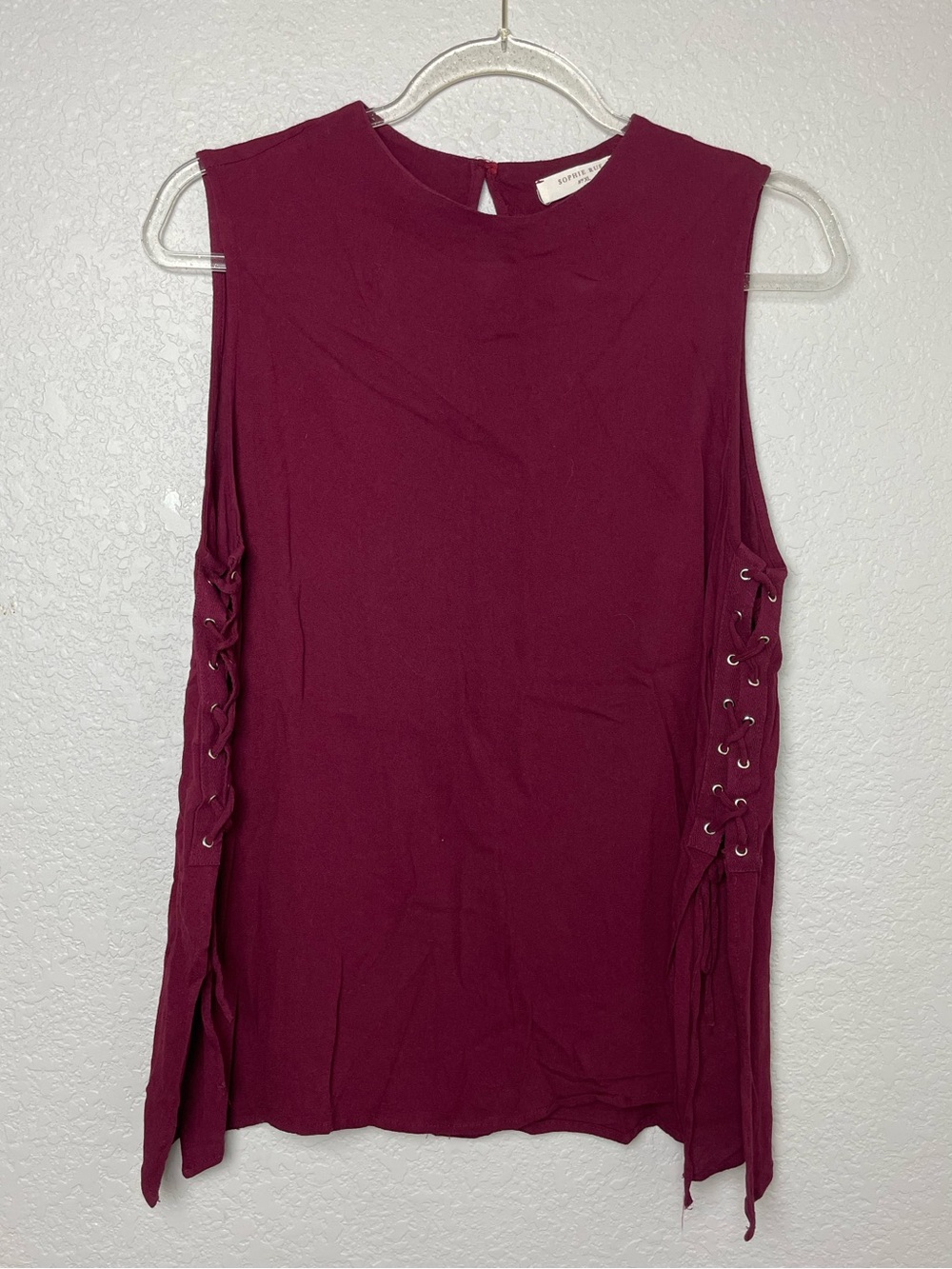 Sophie Rue Wine Lace-Up Side Tank Top Size XL